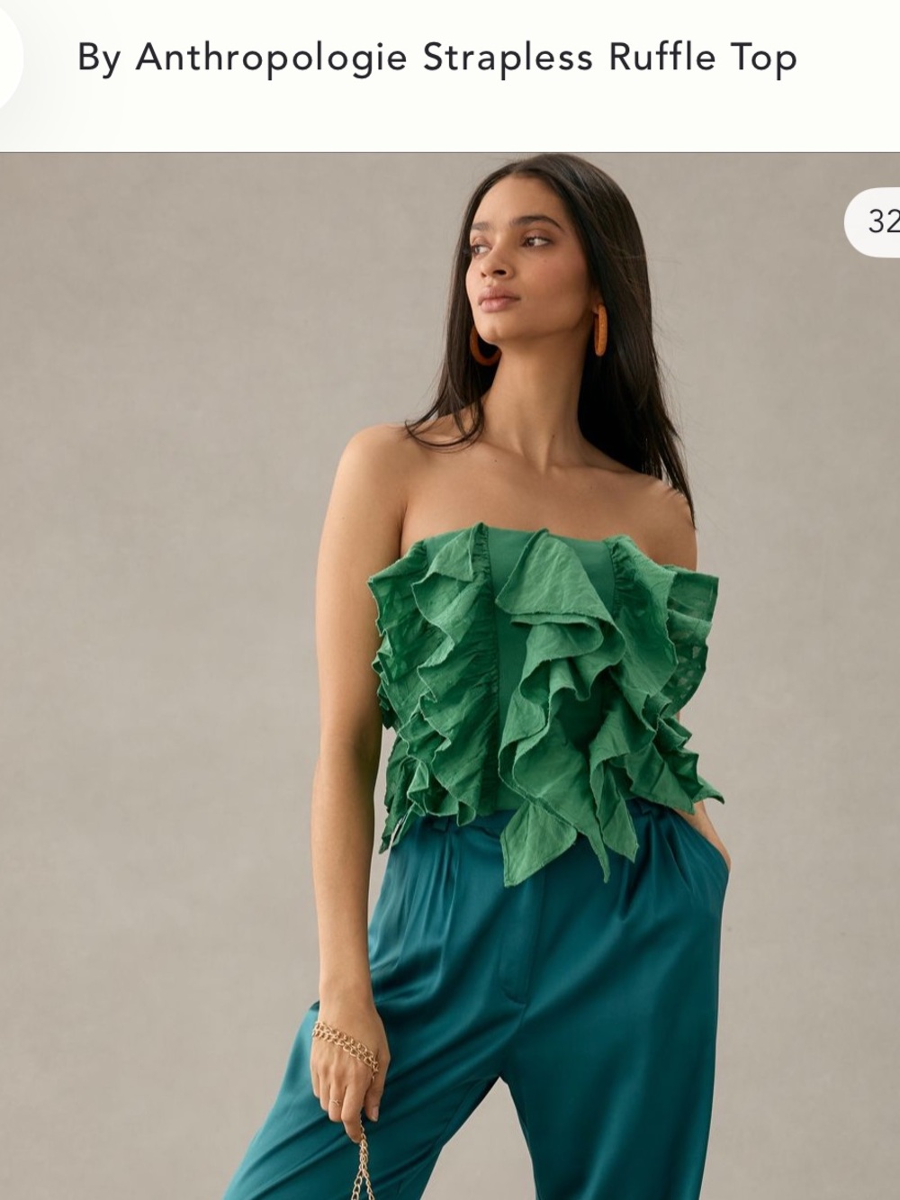 By Anthropologie Strapless Ruffle Top - Kelly Green NWT